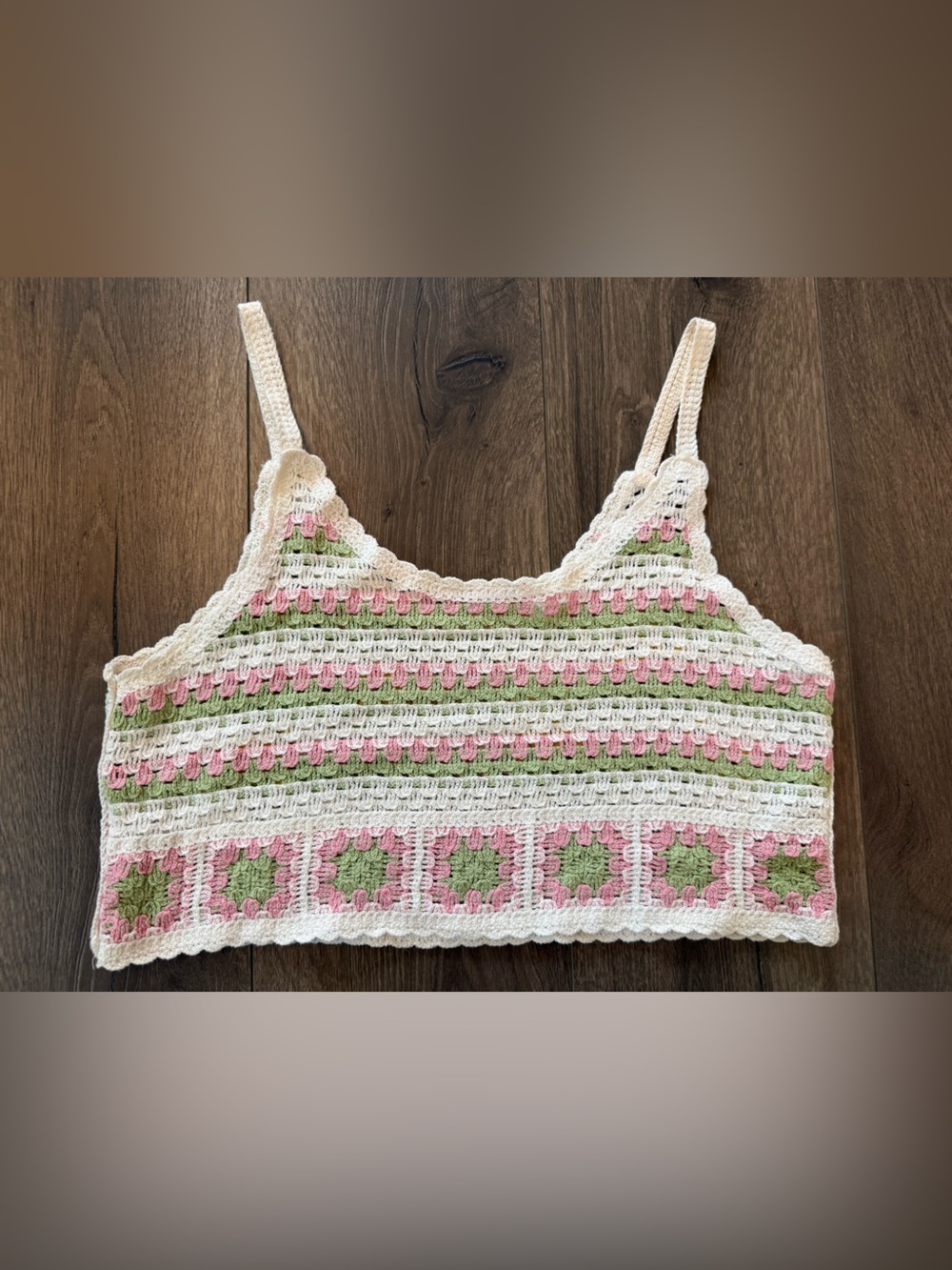 Good Luck Gem Crochet Floral Tank Top size M Boho Cottagecore Granny Square - Picture 2 of 8